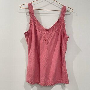 J. Jill Pink Sequin Applique  Sleeveless Linen Blouse Size Small S